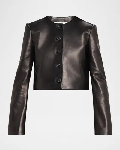 Brandon Maxwell Ryder Leather Cropped Box Jacket In Black