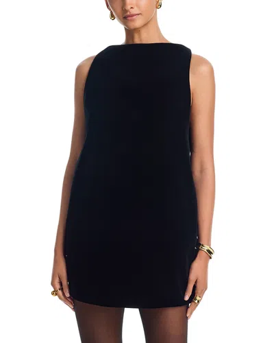 Brandon Maxwell Sable Boat Neck Mini Dress In Black