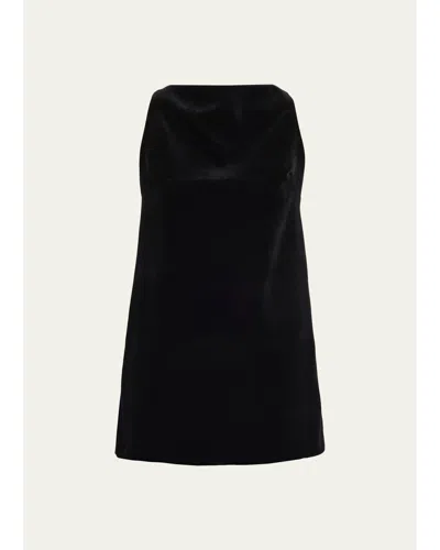 Brandon Maxwell Sable High-neck Velvety Mini Dress In Black