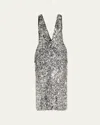 Brandon Maxwell Santha Plunging Draped Sequin Midi Dress In Silver