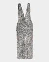 Brandon Maxwell Santha Plunging Draped Sequin Midi Dress In Silver