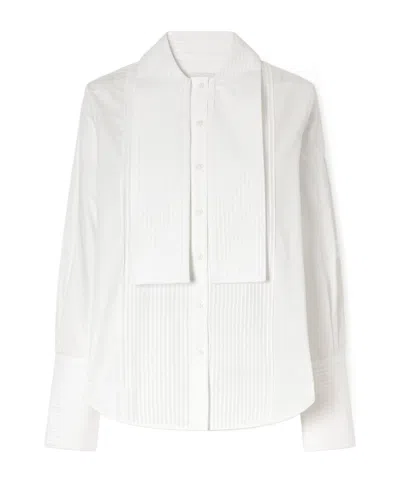 Brandon Maxwell Inex Scarf-detailed Pintucked Tuxedo Cotton-poplin Shirt In White