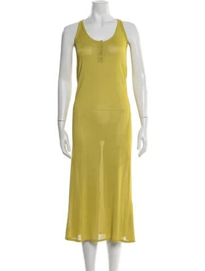 Pre-owned Brandon Maxwell Scoop Neck Long Dress In Green/yellow