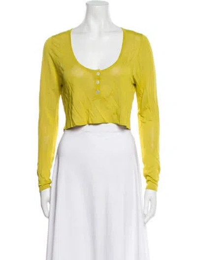 Pre-owned Brandon Maxwell Scoop Neck Long Sleeve Crop Top In Yellow