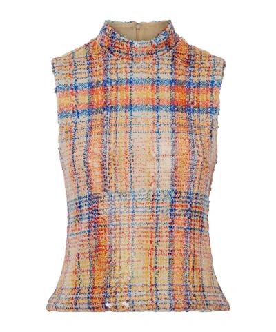 Brandon Maxwell Sequined Mesh Turtleneck Top In Multi