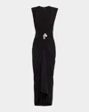 Brandon Maxwell Serena Swirl Draped Midi Dress In Black