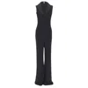 Brandon Maxwell Shawl Collage Plunge Wide Leg Evening Jumpsuit In Black