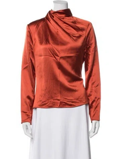 Pre-owned Brandon Maxwell Silk Cowl Neck Blouse In Orange