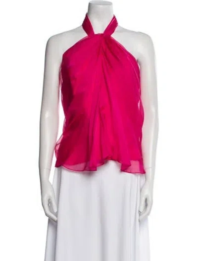 Pre-owned Brandon Maxwell Silk Halterneck Blouse In Pink