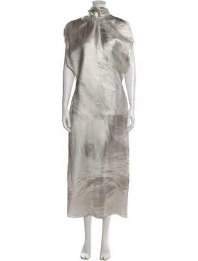Pre-owned Brandon Maxwell Silk Long Dress In Gray