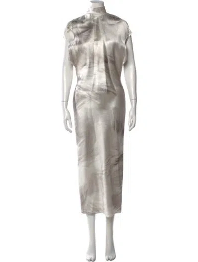 Pre-owned Brandon Maxwell Silk Long Dress In Gray