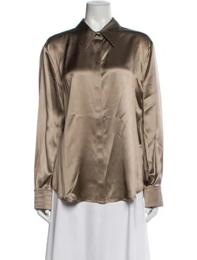 Pre-owned Brandon Maxwell Silk Long Sleeve Blouse W/ Tags In Brown