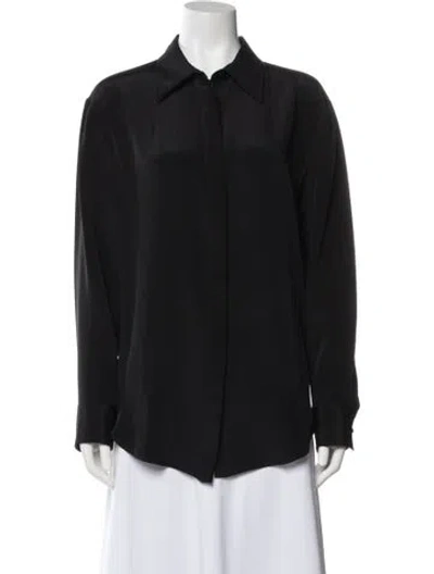 Pre-owned Brandon Maxwell Silk Long Sleeve Button-up Top In Black