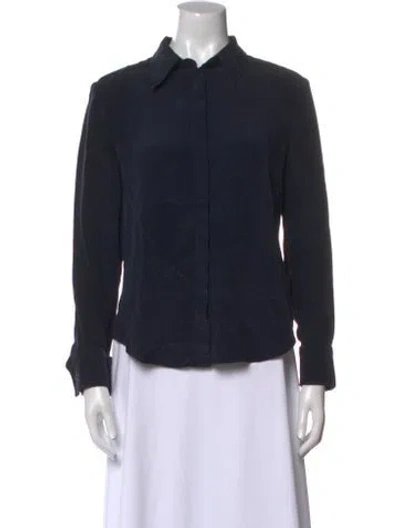 Pre-owned Brandon Maxwell Silk Long Sleeve Button-up Top In Blue