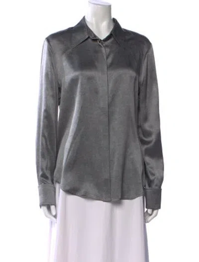 Pre-owned Brandon Maxwell Silk Long Sleeve Button-up Top In Gray