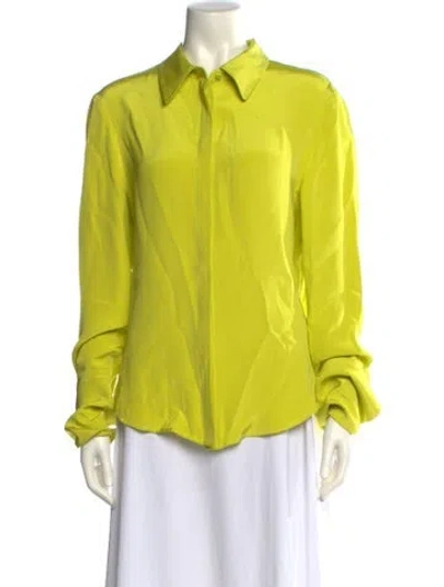 Pre-owned Brandon Maxwell Silk Long Sleeve Button-up Top In Green