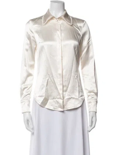 Pre-owned Brandon Maxwell Silk Long Sleeve Button-up Top In Neutral