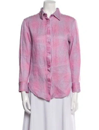 Pre-owned Brandon Maxwell Silk Plaid Print Button-up Top In Pink