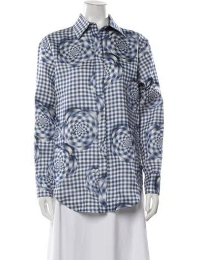 Pre-owned Brandon Maxwell Silk Plaid Print Button-up Top W/ Tags In Blue