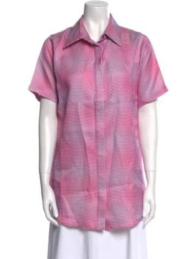 Pre-owned Brandon Maxwell Silk Plaid Print Button-up Top W/ Tags In Pink