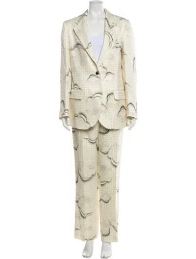 Pre-owned Brandon Maxwell Silk Plaid Print Pantsuit W/ Tags In Neutral