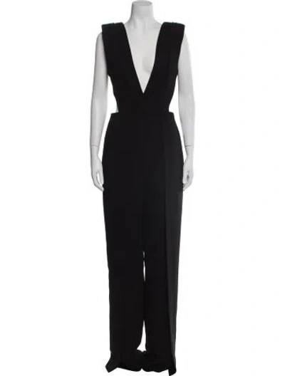 Pre-owned Brandon Maxwell Silk Plunge Neckline Jumpsuit W/ Tags In Black