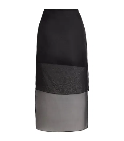Brandon Maxwell Silk Semi-sheer Brett Midi Skirt In Black