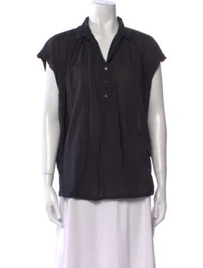 Pre-owned Brandon Maxwell Silk Short Sleeve Button-up Top In Black