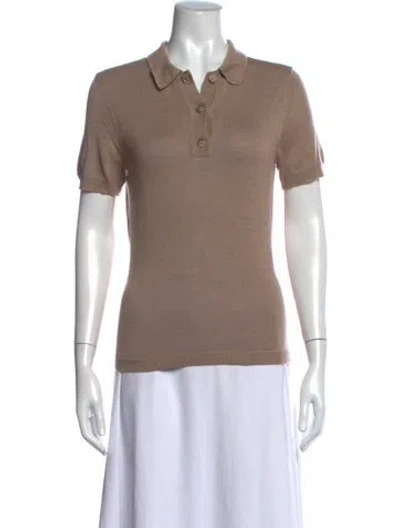Pre-owned Brandon Maxwell Silk Short Sleeve Polo In Neutrals