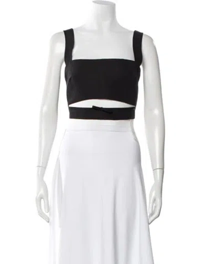 Pre-owned Brandon Maxwell Silk Square Neckline Crop Top In Black