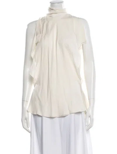 Pre-owned Brandon Maxwell Silk Turtleneck Top In Neutral