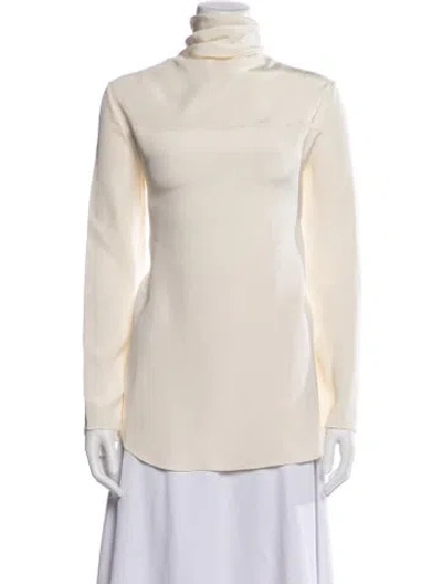 Pre-owned Brandon Maxwell Silk Turtleneck Top In Neutral