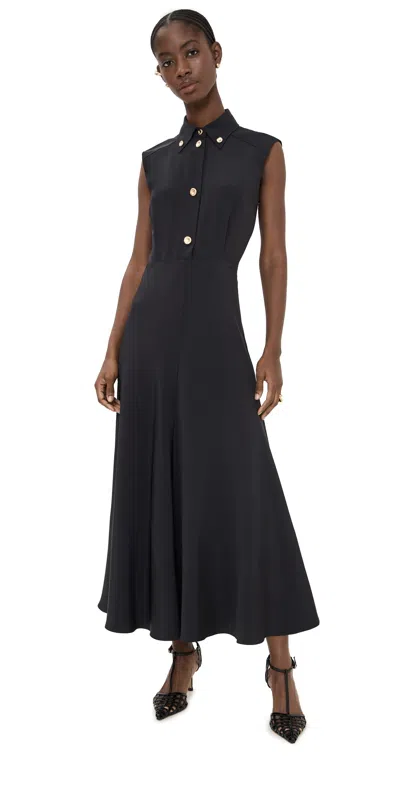 Brandon Maxwell Sleeveless Relaxed Fit Shirtdress With Quarter Placket Black