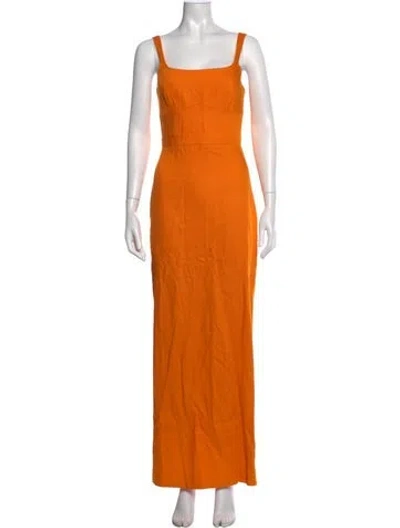 Pre-owned Brandon Maxwell Square Neckline Long Dress In Orange