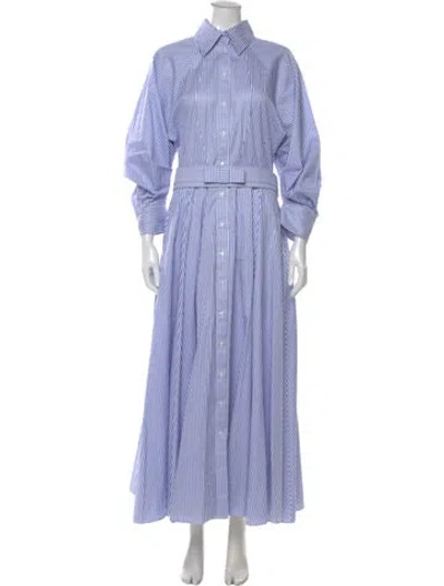 Pre-owned Brandon Maxwell Striped Long Dress In Blue