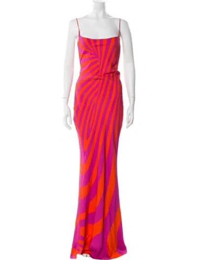 Pre-owned Brandon Maxwell Striped Long Dress In Orange