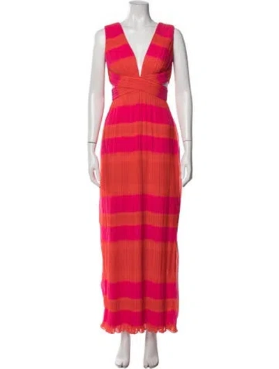 Pre-owned Brandon Maxwell Striped Long Dress In Orange/pink