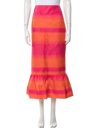 Pre-owned Brandon Maxwell Striped Long Skirt In Orange/pink