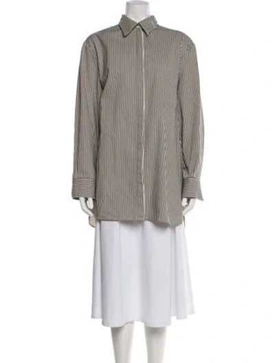 Pre-owned Brandon Maxwell Striped Long Sleeve Button-up Top In Neutral