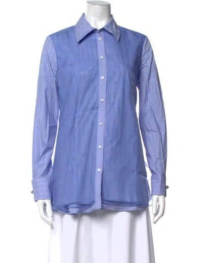 Pre-owned Brandon Maxwell Striped Long Sleeve Button-up Top W/ Tags In Blue