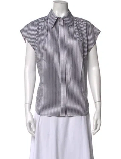 Pre-owned Brandon Maxwell Striped Short Sleeve Button-up Top In White