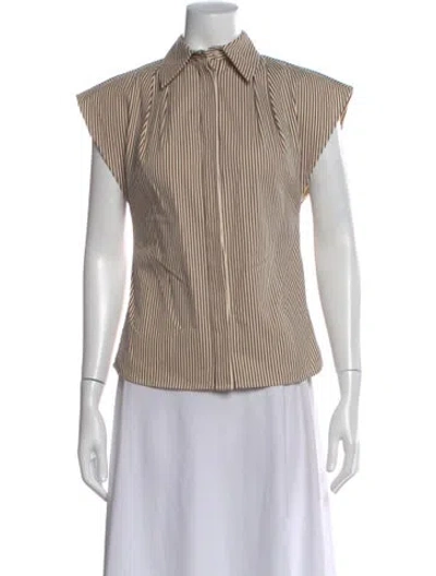 Pre-owned Brandon Maxwell Striped Short Sleeve Top In Neutral
