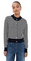 Brandon Maxwell Striped Shrunken Cardigan With Smashed Buttons Navy/ivory Stripe In Navy/ivory Stripe
