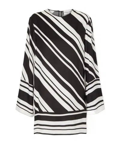Brandon Maxwell Striped Twill Mini Dress In Black