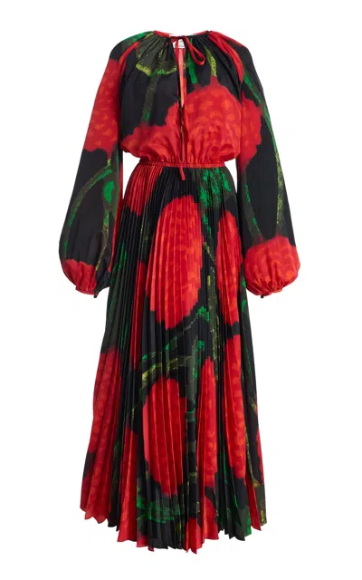 Brandon Maxwell Structural Printed Silk Maxi Dress In Black
