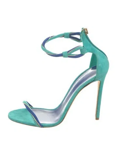Pre-owned Brandon Maxwell Suede Leather Trim Embellishment Sandals In Blue