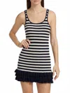 Brandon Maxwell Sutter Cashmere Mini Dress In Navy-white Stripe In Black