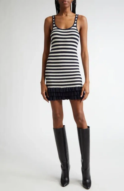 Brandon Maxwell Sutter Stripe Rib Tank Dress In Navy And White Stripe