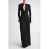 Brandon Maxwell Sylvie Plunge Neck Long Sleeve Gown