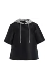 Brandon Maxwell The Aine  Hooded Wool-silk Top In Black